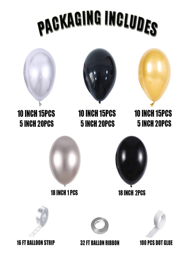 EASUTE 111PCS Black Gold and Silver Balloon Garland Arch Kit Metallic Black Metallic Gold Chrome Silver Latex Balloons Set for Birthday Graduation Bachelorette Wedding New Year Party Decoration - Image 2
