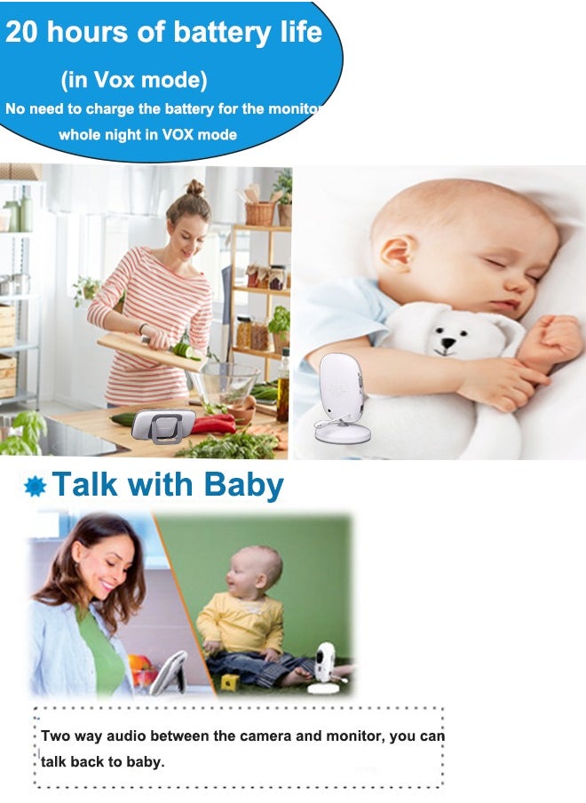 ماركة غير محددة - 3.2 بوصة شاشة LCD 270P لاسلكية LCD 270P لمراقبة الطفل بالفيديو مع كاميرا وصوت ورؤية ليلية وعرض درجة الحرارة، والتحدث في اتجاهين، وصوت صوتي، و8 تهويدات بدون واي فاي - Image 1
