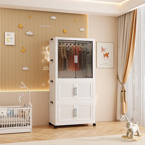 Mevigo 3- Door Plastic Wardrobe - Cupboard for Storage | Baby Wardrobe for Clothes | Kids Almirah for Clothes| Foldable Space-Saving Collapsible Wardrobe for Living Room, Toy, Books- White - Image 1