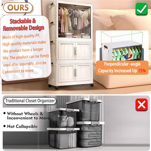 Mevigo 3- Door Plastic Wardrobe - Cupboard for Storage | Baby Wardrobe for Clothes | Kids Almirah for Clothes| Foldable Space-Saving Collapsible Wardrobe for Living Room, Toy, Books- White - Image 5