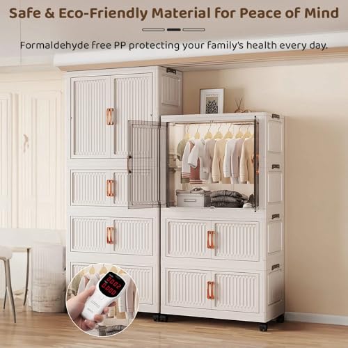 Mevigo 3- Door Plastic Wardrobe - Cupboard for Storage | Baby Wardrobe for Clothes | Kids Almirah for Clothes| Foldable Space-Saving Collapsible Wardrobe for Living Room, Toy, Books- White - Image 4