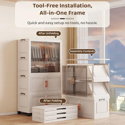 Mevigo 3- Door Plastic Wardrobe - Cupboard for Storage | Baby Wardrobe for Clothes | Kids Almirah for Clothes| Foldable Space-Saving Collapsible Wardrobe for Living Room, Toy, Books- White - Image 3