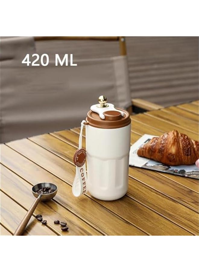 RYNX 420ml Insulated Travel Coffee MugStainless Steel Vacuum Coffee Cup Durable Leakproof Tumbler Thermal Mug Easy Grip Portable Insulated Mug VehicleMounted Cold Water Retaining Trip CupBlue  - Image 2