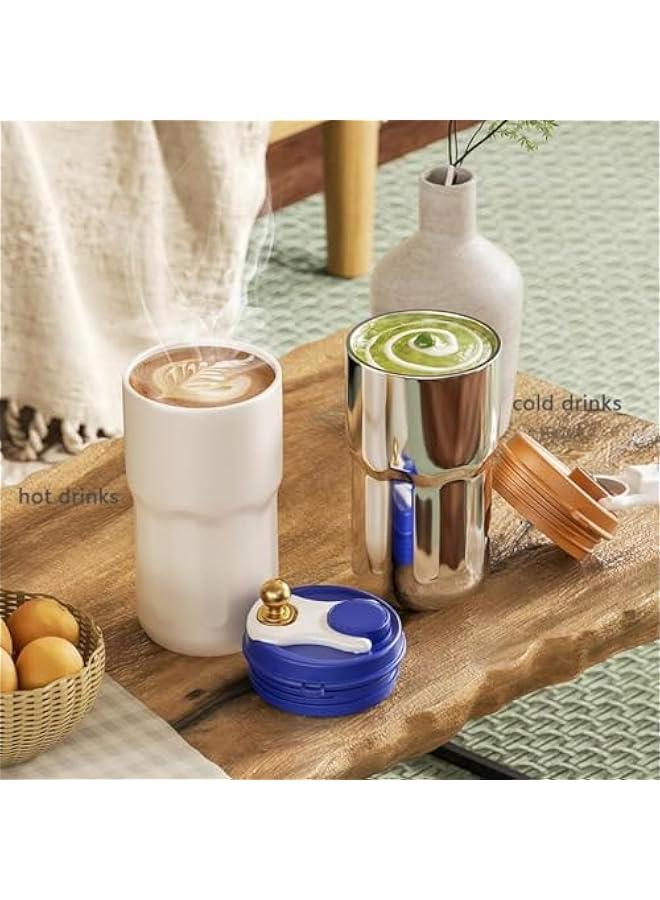 RYNX 420ml Insulated Travel Coffee MugStainless Steel Vacuum Coffee Cup Durable Leakproof Tumbler Thermal Mug Easy Grip Portable Insulated Mug VehicleMounted Cold Water Retaining Trip CupBlue  - Image 3