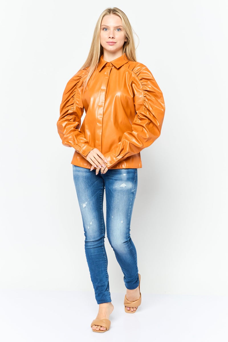 AMYLYNN Women Plain Jacket, Orange  - Image 3