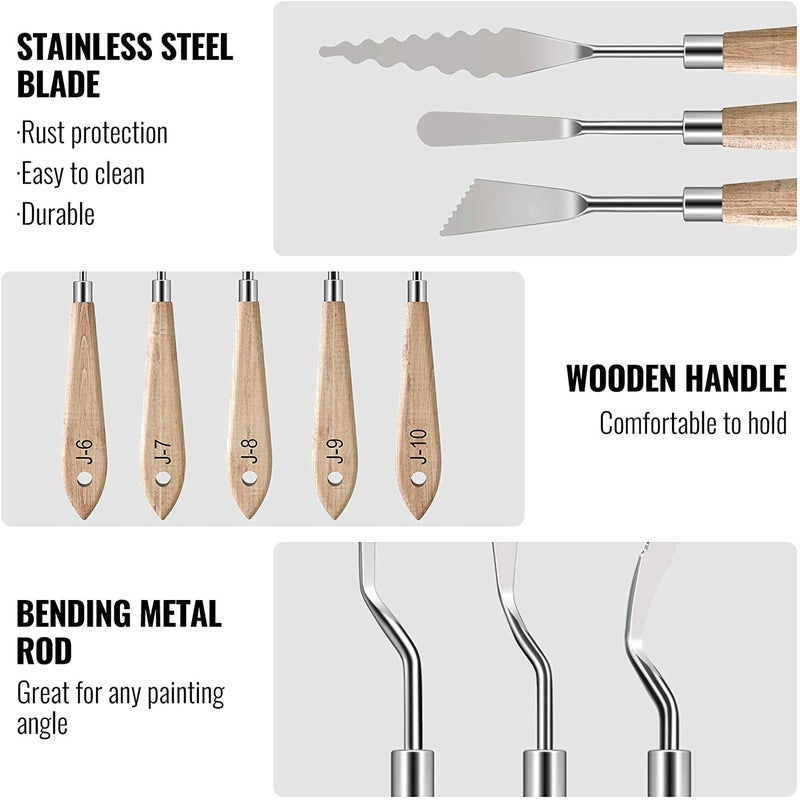 53ARTS 10 Pieces Painting Knives with Wood Grip Handle Stainless Steel Palette Knife Set Oil Painting Metal Knives Color Mixing Scraper Painting Art - Image 3