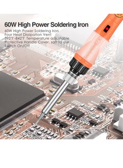 KASTWAVE Soldering Iron, 60W Soldering Irons Kit with Adjustable Temperature knob (200-450℃）, Welding Tools with 5 Soldering Iron Tips, 17g Solder Wire, Soldering Iron Stand for Welding and Repairing  - Image 4