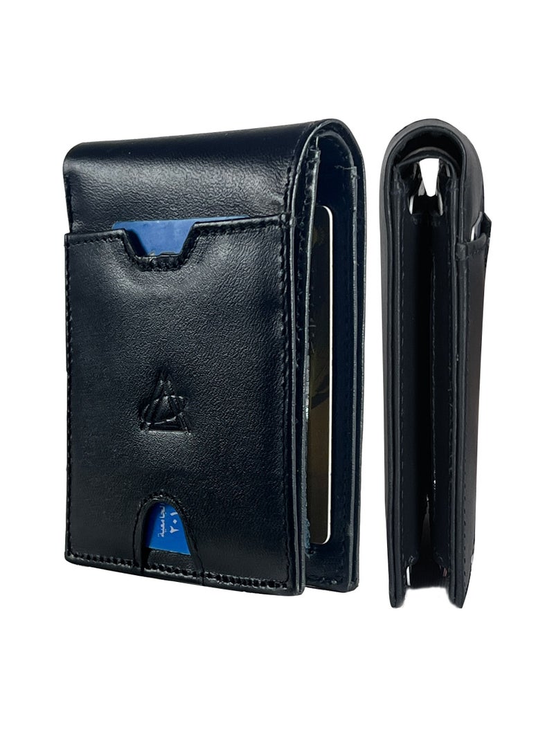 Fashion Pyramid Slim Wallet With Genuine Leather Material - Black