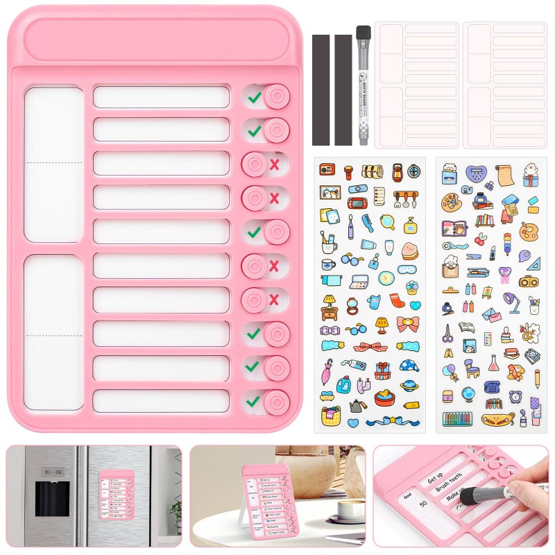 Audab Dry Erase Chore Chart for Kids, Magnetic Checklist Board, My Chores Slider Chart to Do List Board, Routine Reward Chart Schedule Board Task Tracker for Home Refrigerator, Wall, Desk (Pink) - Image 1