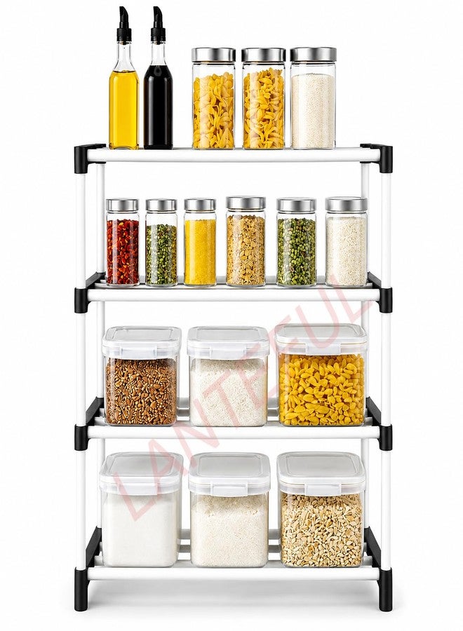 LANTEFUL 4 layer Spice Rack For Your Kitchen | Countertop Spice And Masala Rack Spice Boxes Organizer –Kitchen Stand | Multi Use Wardrobe Bookshelf Collapsible Quick Assembly | Counter Top Organiser | Plastic - Image 1