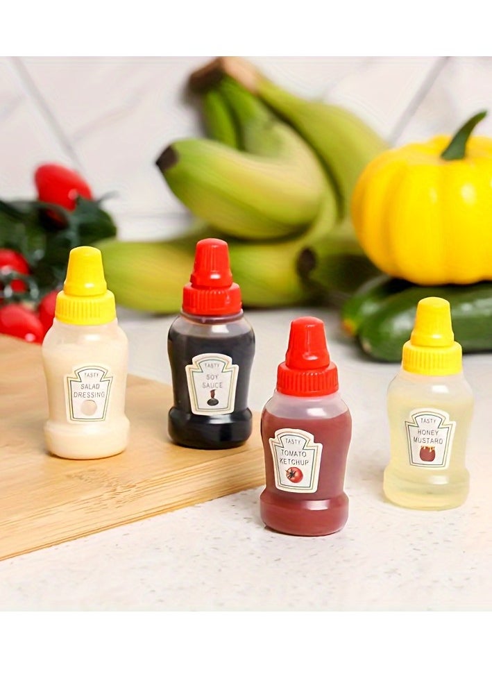 Mini Sauce Bottles | 25 ml - 4 Psc Food Safe Bottles | Perfect for carrying sauces, dressings and condiments on the go | Leak proof reusable and ideal for outdoor party, travel or lunch boxes