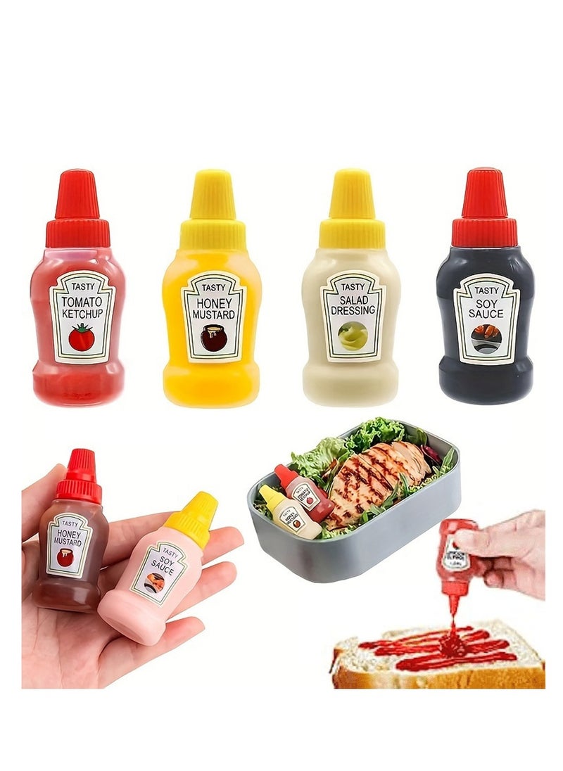 Mini Sauce Bottles | 25 ml - 4 Psc Food Safe Bottles | Perfect for carrying sauces, dressings and condiments on the go | Leak proof reusable and ideal for outdoor party, travel or lunch boxes