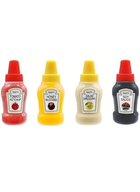 Mini Sauce Bottles | 25 ml - 4 Psc Food Safe Bottles | Perfect for carrying sauces, dressings and condiments on the go | Leak proof reusable and ideal for outdoor party, travel or lunch boxes