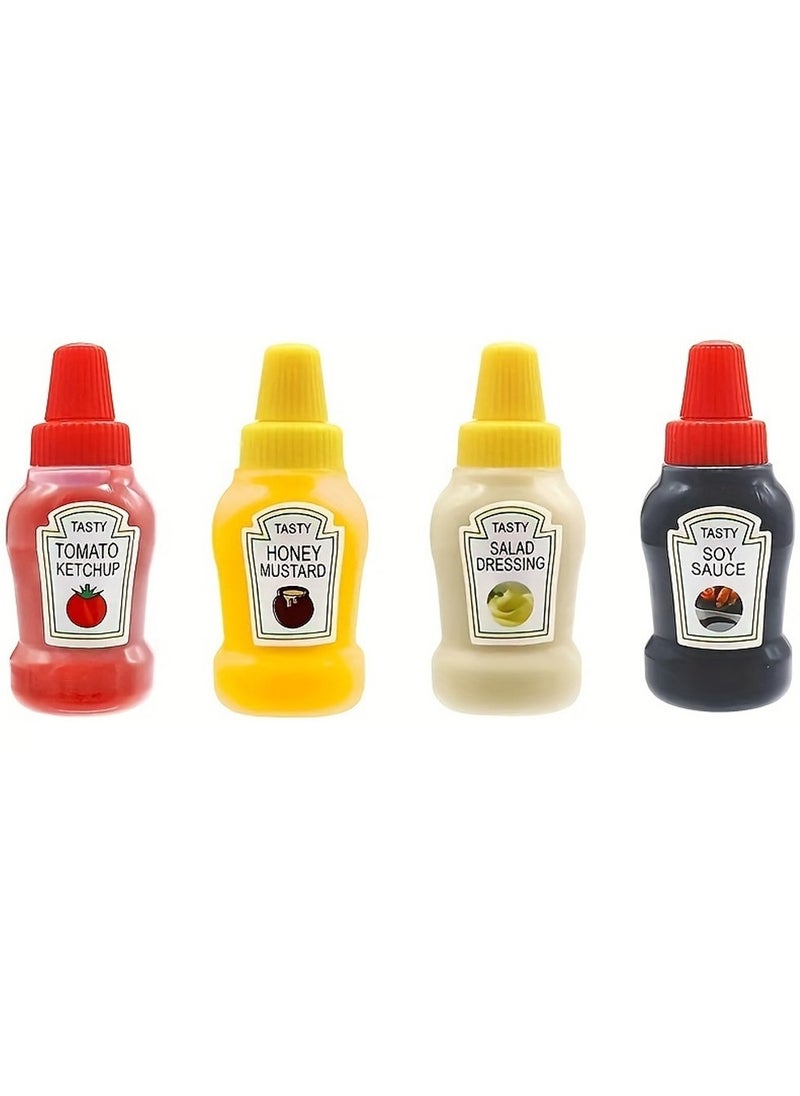 Mini Sauce Bottles | 25 ml - 4 Psc Food Safe Bottles | Perfect for carrying sauces, dressings and condiments on the go | Leak proof reusable and ideal for outdoor party, travel or lunch boxes