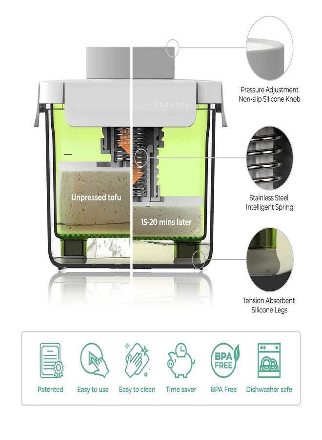 TOFUDEE Tofu Press for Vegan - Dishwasher Safe & BPA Free Tofu Presser that Swiftly Drains Water from Soft, Firm, Extra Firm & Organic Tofu Without Crack in just 15-20min - Enhanced Flavor & Texture - Image 2
