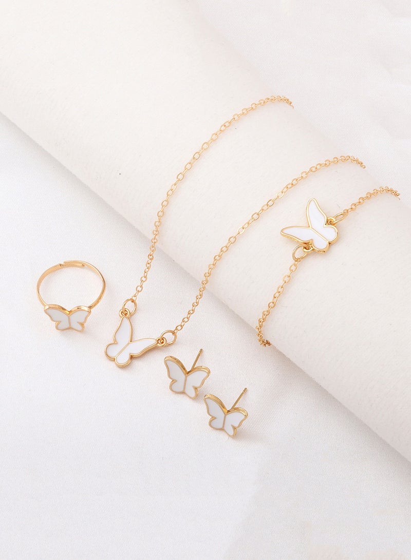 طقم ساعة نسائية ذهبية كوارتز – ساعة بسوار زهري أبيض مع مجوهرات على شكل فراشة – هدية أنيقة للبنات والنساء - Image 3