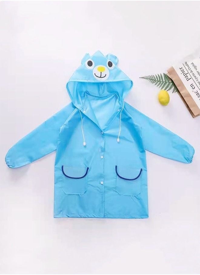 WooFree Kids Reusable Hooded Raincoat Blue Bear 