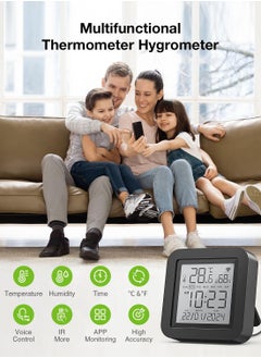 SYOSI Smart Indoor Thermometer Room Hygrometer, WIFI Remote Control Digital Hygrometer High Accuracy, Backlight Large Screen, Rechargeable Hygrometer, Low Power Indicator dor Home Nursery/Greenhouse, Black  - Image 2