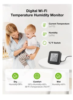 SYOSI Smart Indoor Thermometer Room Hygrometer, WIFI Remote Control Digital Hygrometer High Accuracy, Backlight Large Screen, Rechargeable Hygrometer, Low Power Indicator dor Home Nursery/Greenhouse, Black  - Image 3