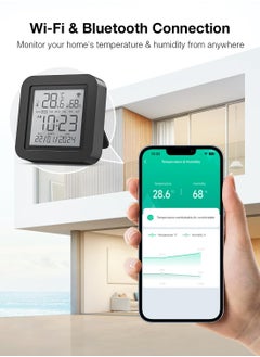 SYOSI Smart Indoor Thermometer Room Hygrometer, WIFI Remote Control Digital Hygrometer High Accuracy, Backlight Large Screen, Rechargeable Hygrometer, Low Power Indicator dor Home Nursery/Greenhouse, Black  - Image 4