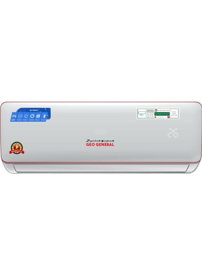 جيو جنرال Geo General 1.5 Ton Split Air Conditioner 18000 BTU, T3 Rotary Compressor, Copper Condenser, Turbo Cooling, 4-Way Swing, White - Image 2
