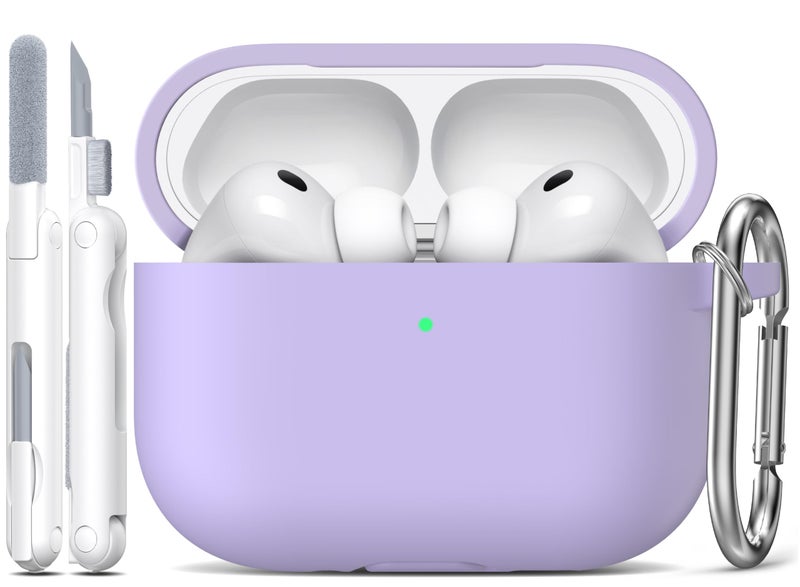 R-fun for AirPods Pro 3 Case (2025), Soft Silicone Protective Case Cover Compatible with Apple AirPods Pro 3rd Generation (USB-C Cable) for Women Men with Cleaning Kit and Keychain, Banana Violet - Image 1