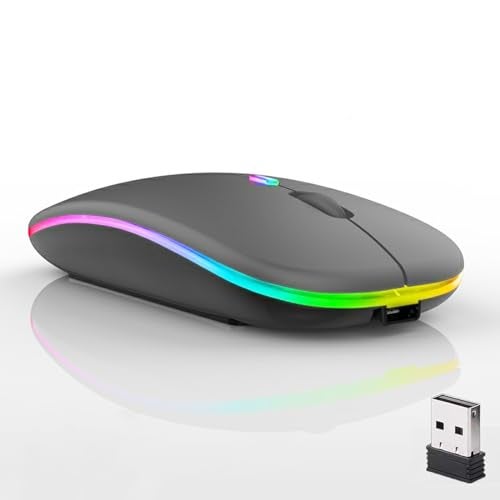 Guiheng Wireless Bluetooth Mouse,LED Dual Mode Rechargeable Silent Slim Laptop Mouse,Portable(BT5.2+USB Receiver) Dual Mode Computer Mice,for Laptop,Desktop Computer,ipad Tablet,Phone,TV (Grey) - Image 1
