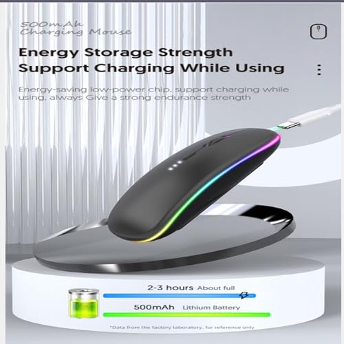 Guiheng Wireless Bluetooth Mouse,LED Dual Mode Rechargeable Silent Slim Laptop Mouse,Portable(BT5.2+USB Receiver) Dual Mode Computer Mice,for Laptop,Desktop Computer,ipad Tablet,Phone,TV (Grey) - Image 5