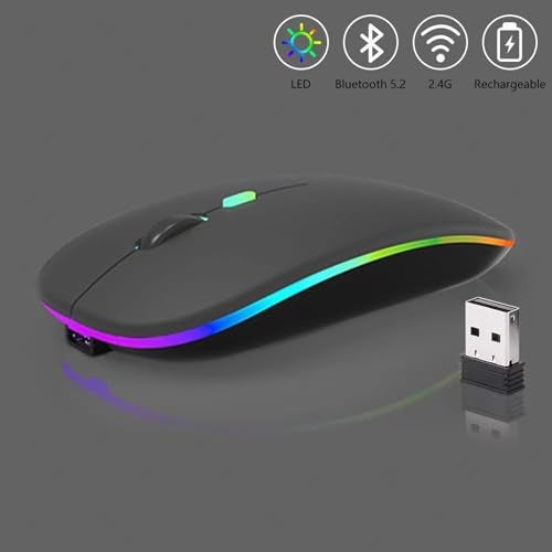 Guiheng Wireless Bluetooth Mouse,LED Dual Mode Rechargeable Silent Slim Laptop Mouse,Portable(BT5.2+USB Receiver) Dual Mode Computer Mice,for Laptop,Desktop Computer,ipad Tablet,Phone,TV (Grey) - Image 4