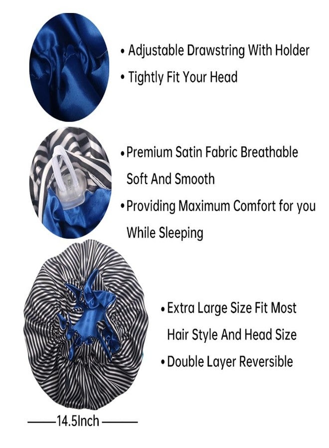 Hanbertti 2 Packs Double Layers Satin Sleeping Bonnet Adjustable Satin Hat Silk Bonnet Reusable Bath Hair Cap for Curly Hair（Stripe+Golden) - Image 5