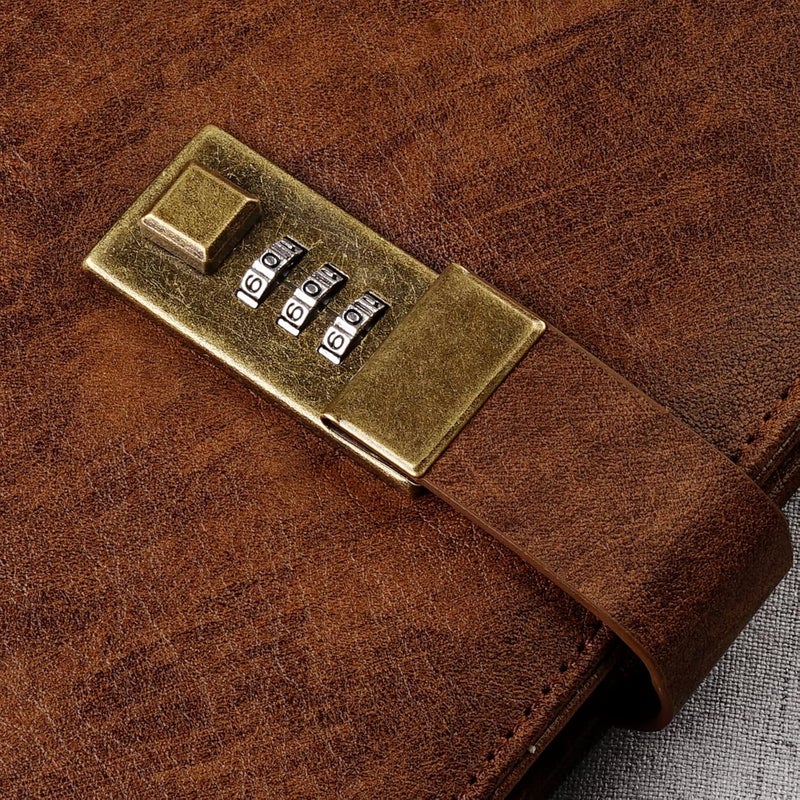 WEMATE Diary with Lock, A5 PU Leather Journal with Lock 240 Pages, Vintage Locks Journal Password Notebook with Pen, Locks Diary Planner Organizer for Men and Women, 8.6x5.8in Brown - Image 5