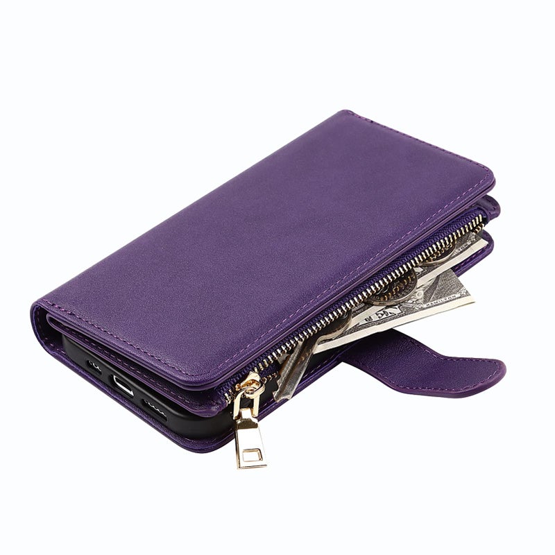 Jaorty for iPhone 13/14 Phone Case Wallet for Women Men with Card Holder,for iPhone 14 Crossbody Case with Strap Shoulder Lanyard, Zipper Pocket PU Leather Cases Purse for iPhone 13,6.1 Inch Purple - Image 4