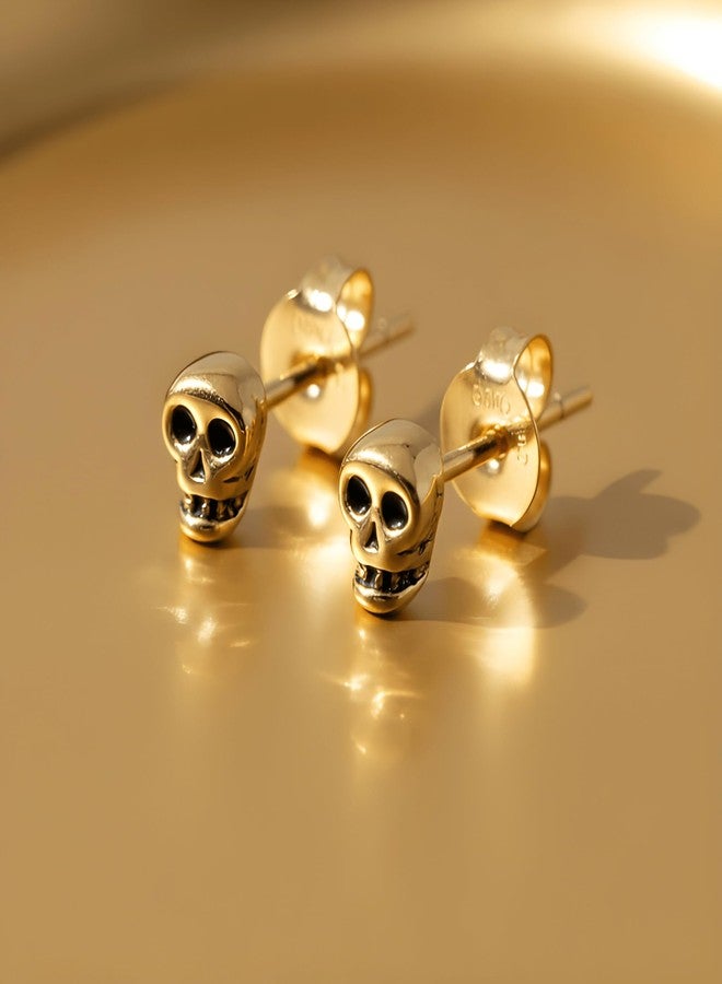 SilverCloseOut Yellow Gold Vermeil Sterling Silver Womens Tiny Sugar Skull Cartilage Second Stud Earrings - Image 3