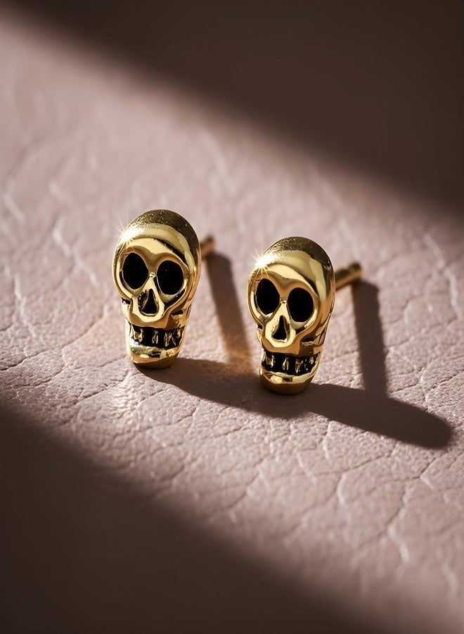 SilverCloseOut Yellow Gold Vermeil Sterling Silver Womens Tiny Sugar Skull Cartilage Second Stud Earrings - Image 2