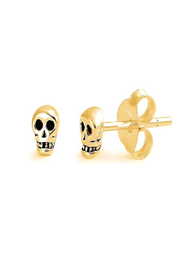 SilverCloseOut Yellow Gold Vermeil Sterling Silver Womens Tiny Sugar Skull Cartilage Second Stud Earrings - Image 1