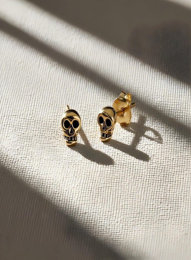 SilverCloseOut Yellow Gold Vermeil Sterling Silver Womens Tiny Sugar Skull Cartilage Second Stud Earrings - Image 4