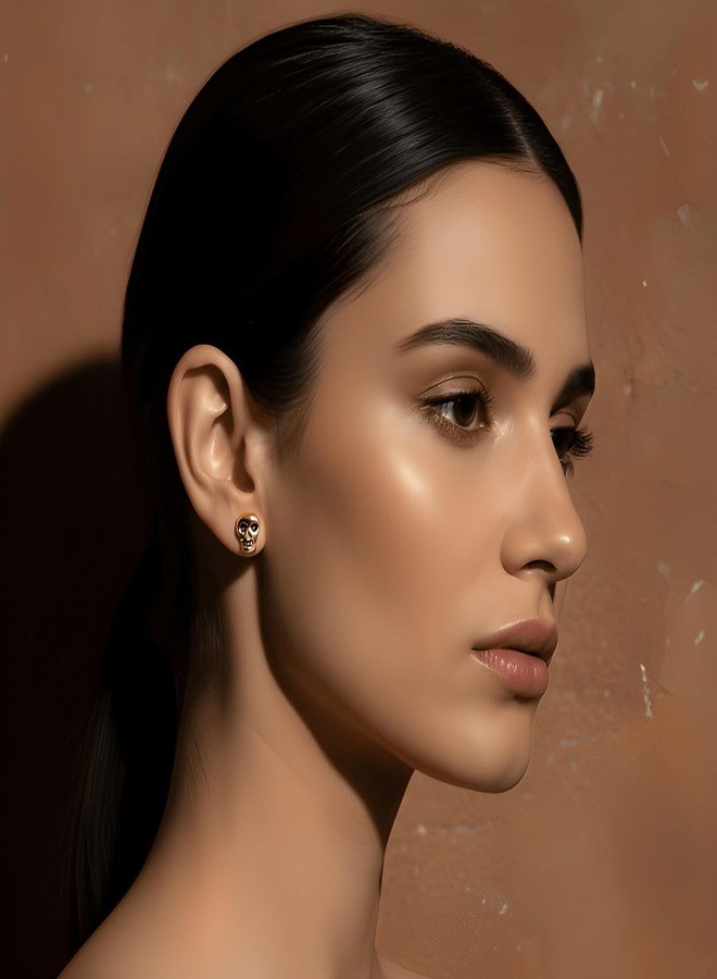 SilverCloseOut Yellow Gold Vermeil Sterling Silver Womens Tiny Sugar Skull Cartilage Second Stud Earrings - Image 5