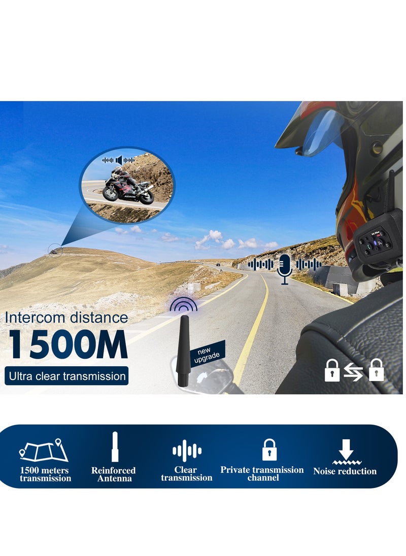 Motorcycle Intercom, V6 Bluetooth Motorcycle Helmet Intercom 1500M 850mAh Headset 6 Riders for Riding IP65 Waterproof Dirt Bike Snowmobile Headphone