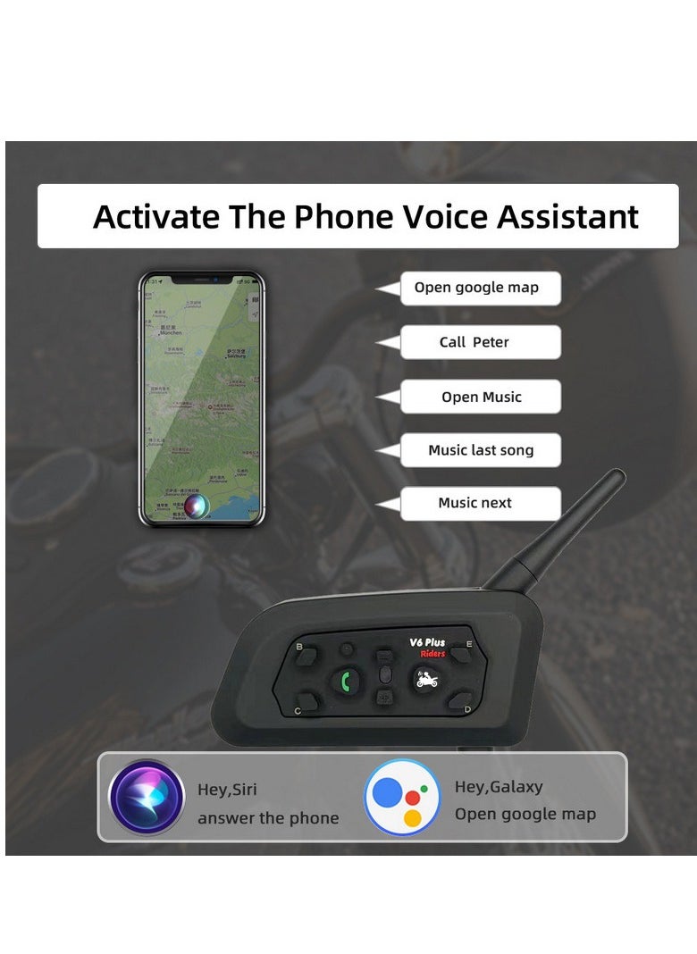 Motorcycle Intercom, V6 Bluetooth Motorcycle Helmet Intercom 1500M 850mAh Headset 6 Riders for Riding IP65 Waterproof Dirt Bike Snowmobile Headphone