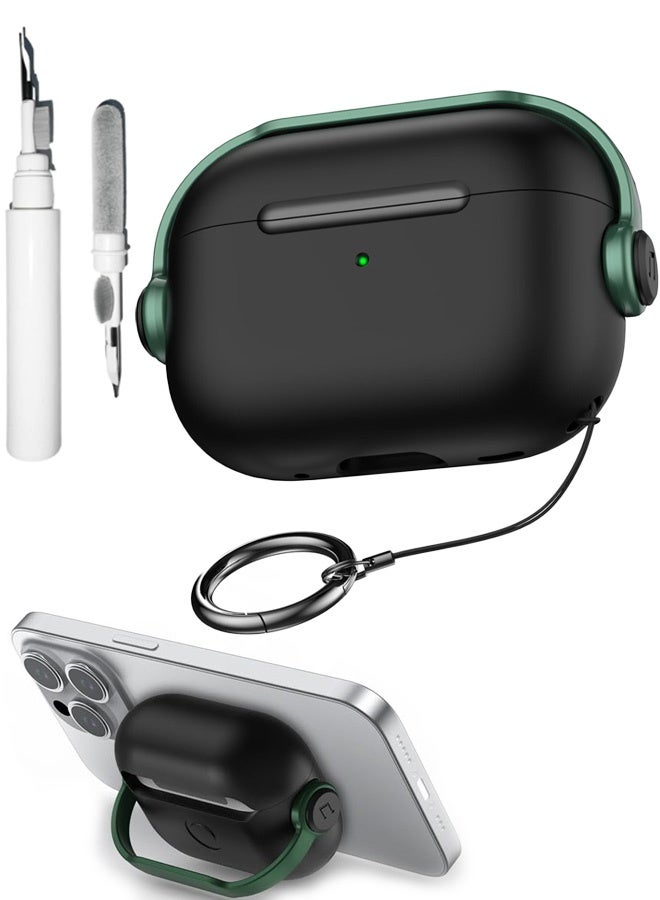 AirPods Pro 2 2nd Generation Case Cover Creative Musician Headset Secure Lock Design Protective Case  with Key chain Stand and 3 in 1 Cleaning pen for Women Men Daily Commute Travel Home Use,Green