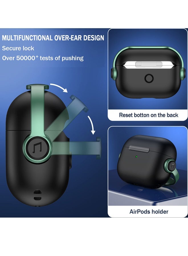 AirPods Pro 2 2nd Generation Case Cover Creative Musician Headset Secure Lock Design Protective Case  with Key chain Stand and 3 in 1 Cleaning pen for Women Men Daily Commute Travel Home Use,Green - Image 2