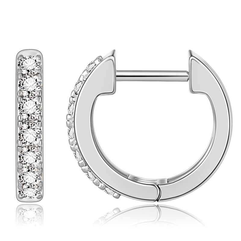Gacimy Silvertone Huggie Earrings for Women 14K White Gold Plated, Small Imitation Cubic Zirconia Cartilage Hoop Earrings Cuffs for Women, 13mm Silvertone - Image 1