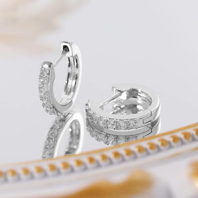 Gacimy Silvertone Huggie Earrings for Women 14K White Gold Plated, Small Imitation Cubic Zirconia Cartilage Hoop Earrings Cuffs for Women, 13mm Silvertone - Image 4