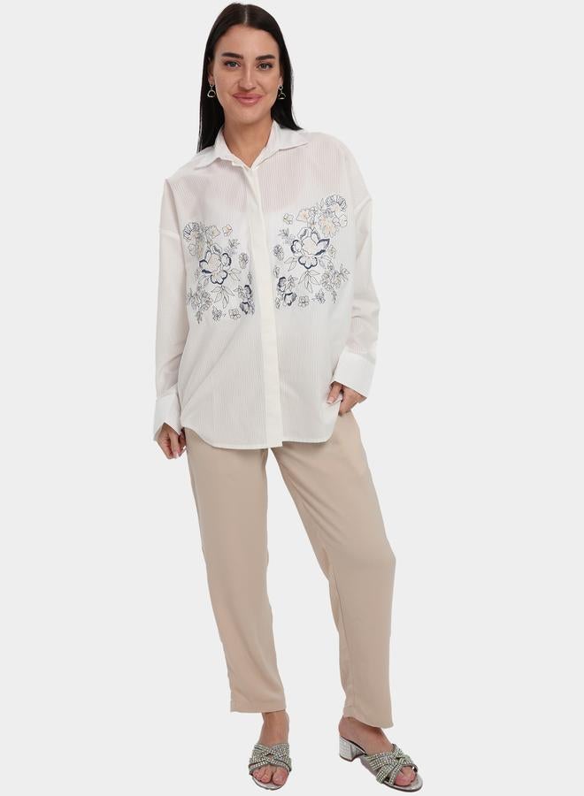 Elena by DStyle Floral Embroidered Shirt and Trousers Modest Set - Image 1