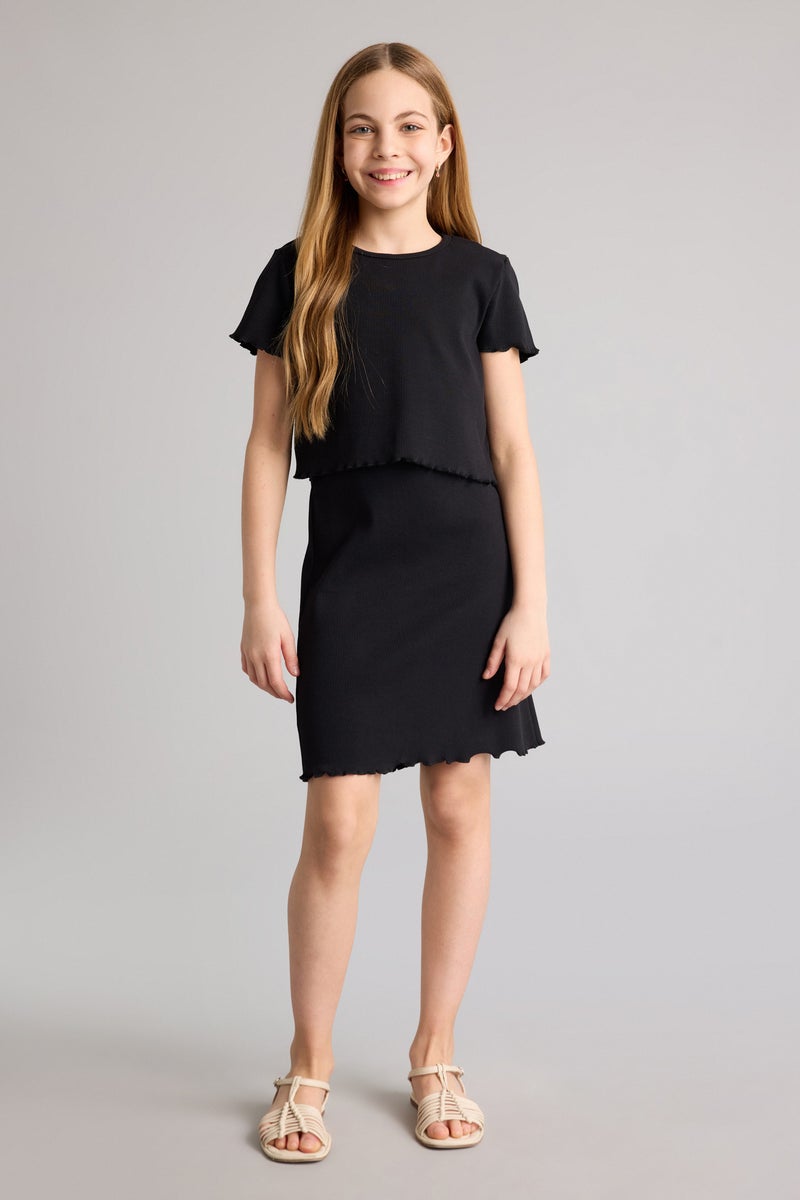 ديفاكتو فستان بناتي مضلع قصة عادية - قطعتين - Image 2