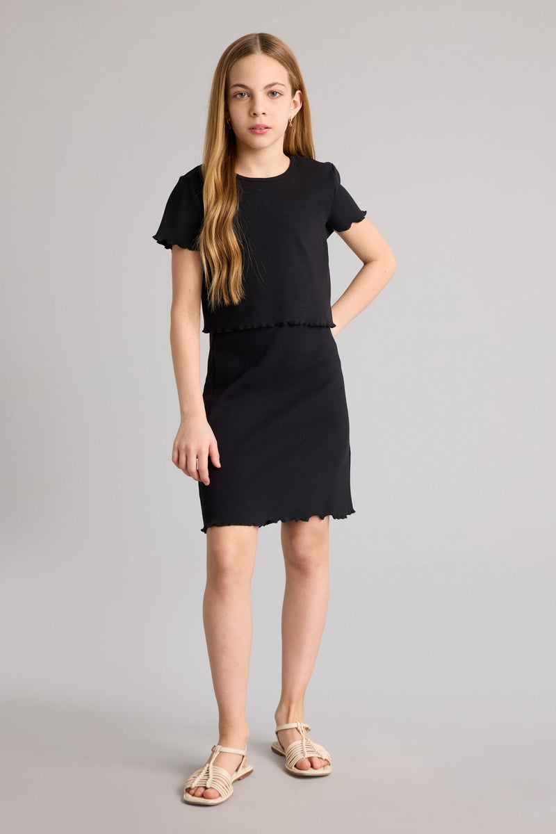 ديفاكتو فستان بناتي مضلع قصة عادية - قطعتين - Image 1