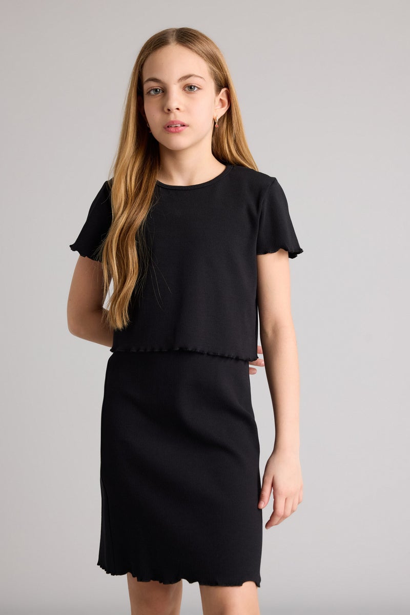 ديفاكتو فستان بناتي مضلع قصة عادية - قطعتين - Image 3