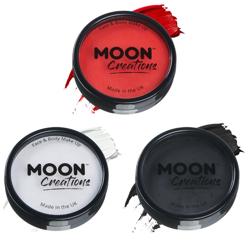 Moon Creations Pro Face & Body Paint Cake Pots by Moon Creations - Set of 3 - Professional Water Based Face Paint Makeup for Adults, Kids - 1.26oz - Image 1