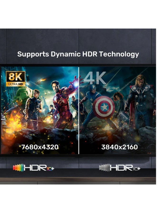 Unitek Gaming 8K@60Hz HDMI 2.1 Cable 3 Meters – Ultra High Speed Braided HDMI Cable Supporting 4K@120Hz, HDR, eARC, Dolby Vision & Atmos – Black & Space Grey - Image 3