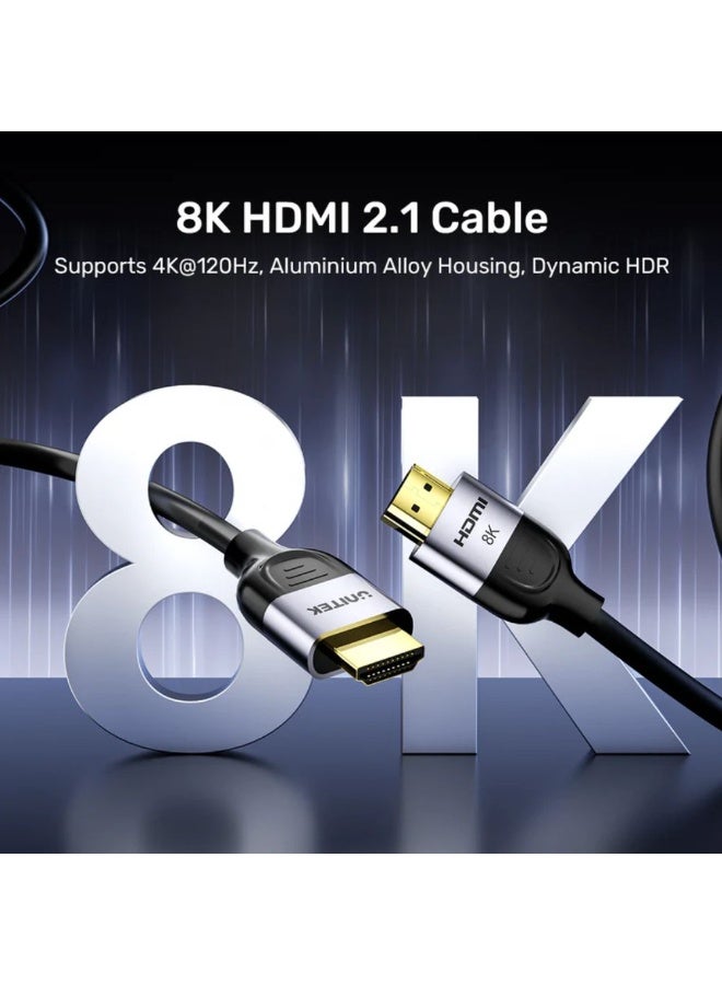 Unitek Gaming 8K@60Hz HDMI 2.1 Cable 3 Meters – Ultra High Speed Braided HDMI Cable Supporting 4K@120Hz, HDR, eARC, Dolby Vision & Atmos – Black & Space Grey - Image 2
